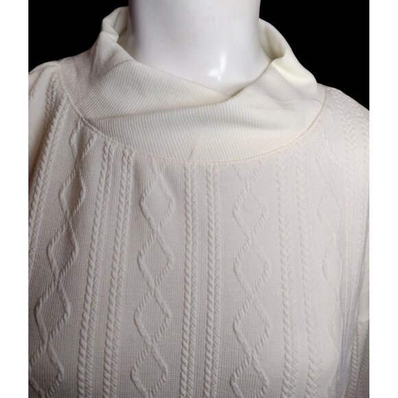 French Laundry Thin Knit Pullover Sweater Size L Cream Pockets Split Mock Neck - Picture 2 of 7